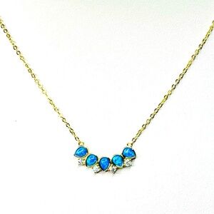 Chic 18K Gold Necklace with Blue Opal Stones and Crystal Accents